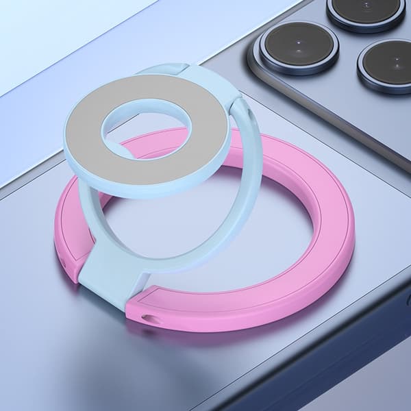 MagSafe dobbeltsidet magnetisk telefonringholder, foldbar stativ, grebbeslag til iPhone Blue Pink