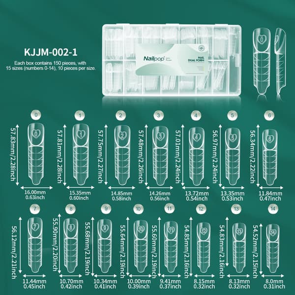 Nailpop Space Nail Dual Forms - 15 storlekar för polygel-förlängningar, återanvändbara Space-150pcs PP box