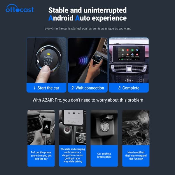 Ottocast A2Air Pro Trådløs Android Auto Adapter Dongle Spotify Waze Multimedia til fabrikskablet Adnroid Auto Bil A2Air Pro