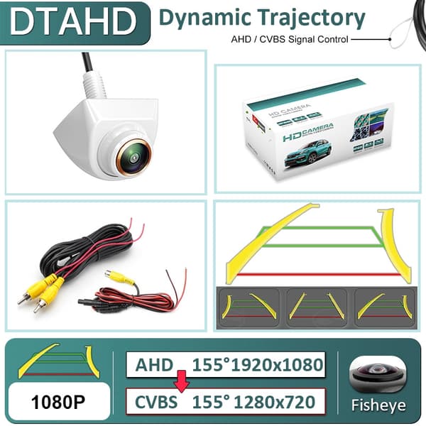 GreenYi Dynamisk Trajectory AHD 1080P Justera vinkel Vit bil backkamera vattentät för Android DVD videomonitor HD1080P Trajectory