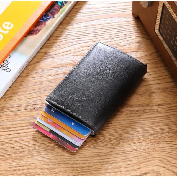 Skydd Plånbok Svart RFID  Korthållare 5st Kort (Äkta Läder) Svart