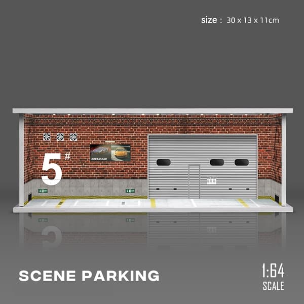 1/64 Garagescene Model Scene med Light Version Simuleringsmodel Scene Dekoration Samling (Eksklusive dukker og bilmodeller) Warning line