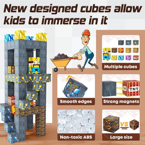 Magnetiska byggklossar för barn 3+ | STEM pedagogisk leksak | Mine World Magnet Cube random 50 pcs cube