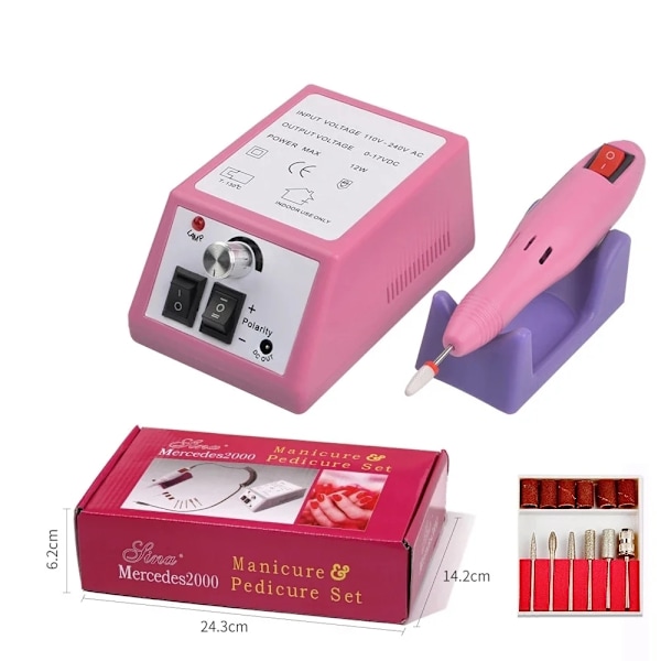 Elektrisk Nagelfil – Manikyrset med 12 Tillbehör för Slipning och Polering Pink-Red