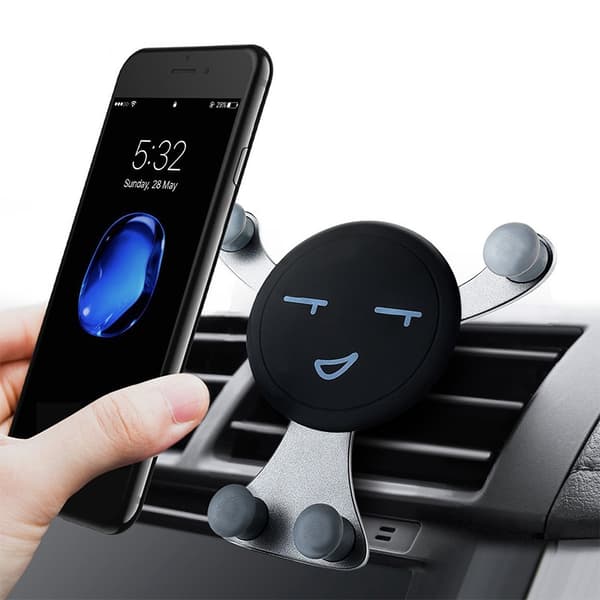 Gravity Biltelefonholder Luftventil Clip Bjørnemontering Mobilstativ GPS-understøttelse til iPhone Samsung Black Smile Face