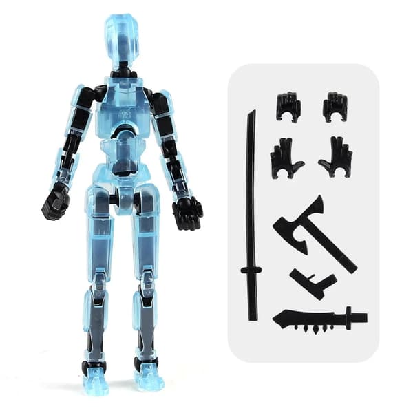 DIY Luminous T13 Multi-Jointed Movable Shapeshift Robot 3D-tryckt skyltdocka Lycklig robot och hund Actionfigurer Leksaker barn Presenter blue