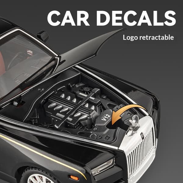1:18 Rolls-Royce Phantom modelbil, zinklegering pull-back legetøjsstøbt bil med lyd og lys, realistisk modelleringsmodel legetøj111 black with box