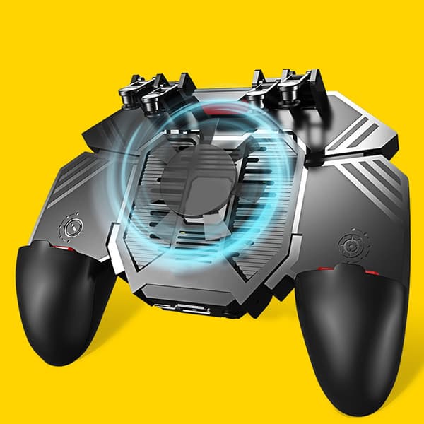 AK77 Seksfingers Gamepad Mobil Controller 6 Fingers Med Ventilator Til iPhone Android Shooter Triggers Fire Joystick Gamepad black