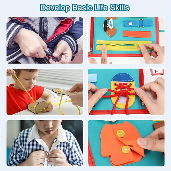 Montessori Busy Board för barn - Sensorisk aktivitetsleksak för finmotorik - Resepresent Pink