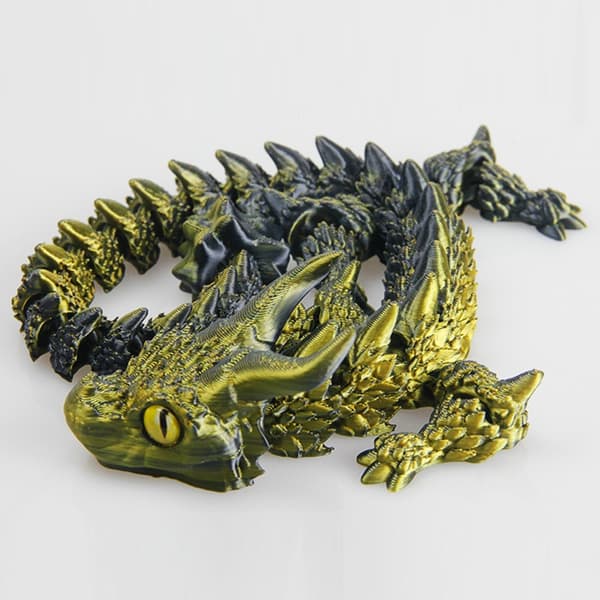 3D-tryckt Magic Dragon Toy – Ledad rörlig ledfidget – Gåva för skrivbordsdekorationer Black Gold