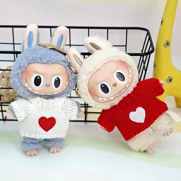 För 17 cm Labubu vinterjulkläder babykläder hjärta macaron labubu vinylkläder tröja 01 No Dolls