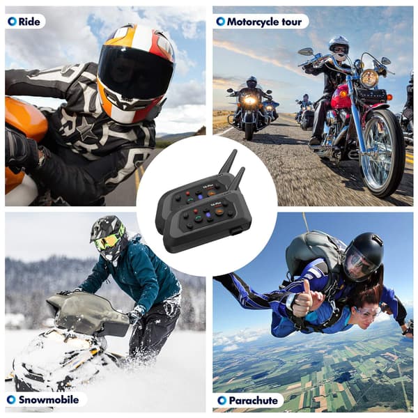XINOWY V6 Plus Motorcykelhjälm Bluetooth Headset Intercom 1200M Interphone Communicator Vattentät 6 Förare Single Pack