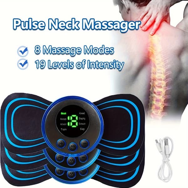 Fjärrkontroll EMS Nack Massager Mini Cervical Back Patch Stimulator Massageador Matta Portable Gel Pad Stickers Slim No Remote Control