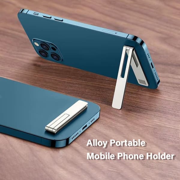 Ultratunt metallfällbart telefonstativ Mini osynlig bärbar hållare för iPhone Samsung Silvery-2pcs