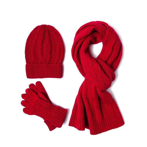 Dam Vinter 3PC stickad mössa Scarf Handskar Set - Varm ull Twist Cap & Pannband Present Pink Age Range >8Y