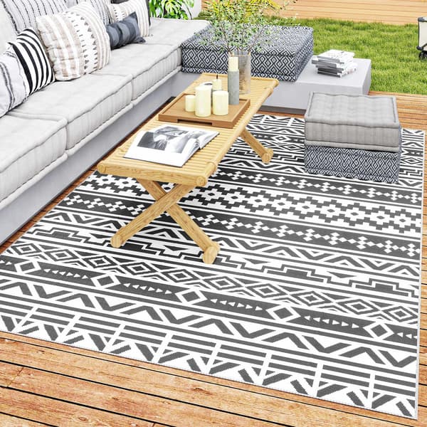 Udendørstæppe, robust vejrbestandigt udendørstæppe, tæppe med boho-stil, udendørstæppe til stue-altan
