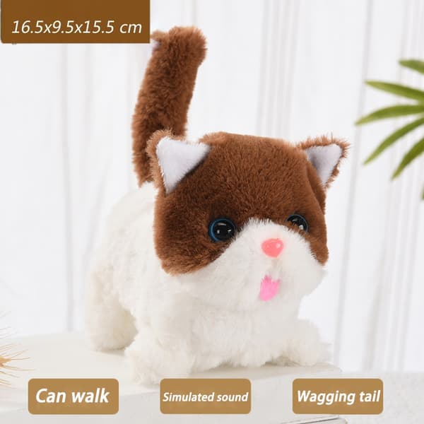 Interactive Walking Kitty Plyslegetøj - Mjauende, logrende hale, nikkende hoved - Perfekt gave til børn Collared cat Grey