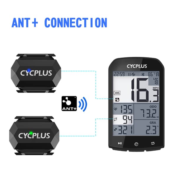 CYCPLUS Cykelcomputer med dobbelt sensor, speedometer, ANT+, Bluetooth, vandtæt, GPS, cykeltilbehør 2 pieces C3