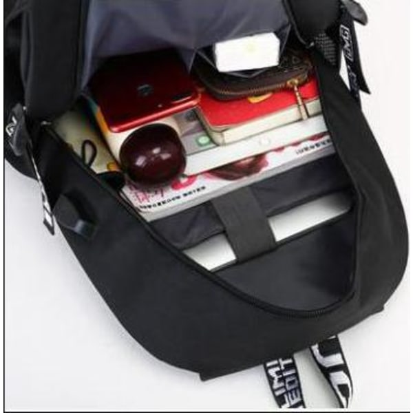 Fortnite-reppu - vedenpitävä koululaukku USB- ja kuulokeliitännällä Black