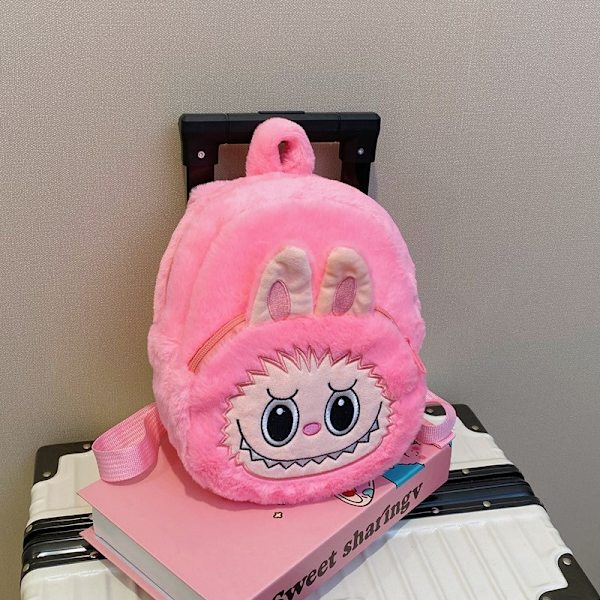 2024 Labubu Bakcpack för flickor Barn Söt tecknad plysch dockväska Student Kawaii ryggsäck utomhus reseväska Deep Pink