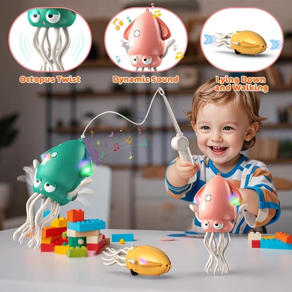 Interactive Dancing Octopus Toy with Music & Lights - Krypande elektroniskt husdjur för barn Pink