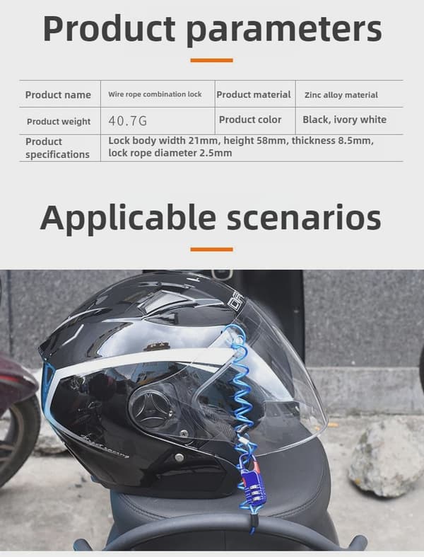 Cykel Motorcykel 3-siffrig kombination Stöldskydd Hjälm Wire Säkerhetslås Rep Blue