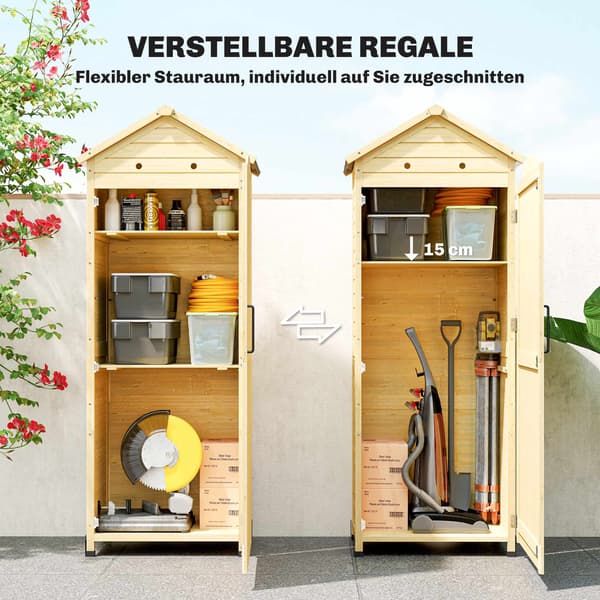 Trädgårdsskjul i trä, extra högt, med justerbart hyllplan, magnetisk dörr, galvaniserad takventilation