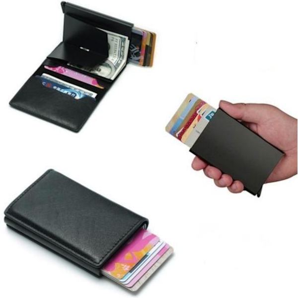 PopUp Smart card holder pushes forward 8 cards RFID-NFC Secure - Black