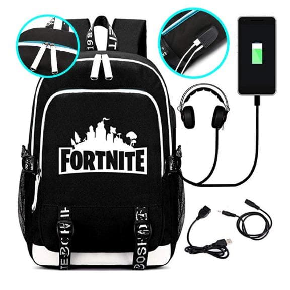 Fortnite backpack Night-lighting School bag with USB and headphone socket Black
