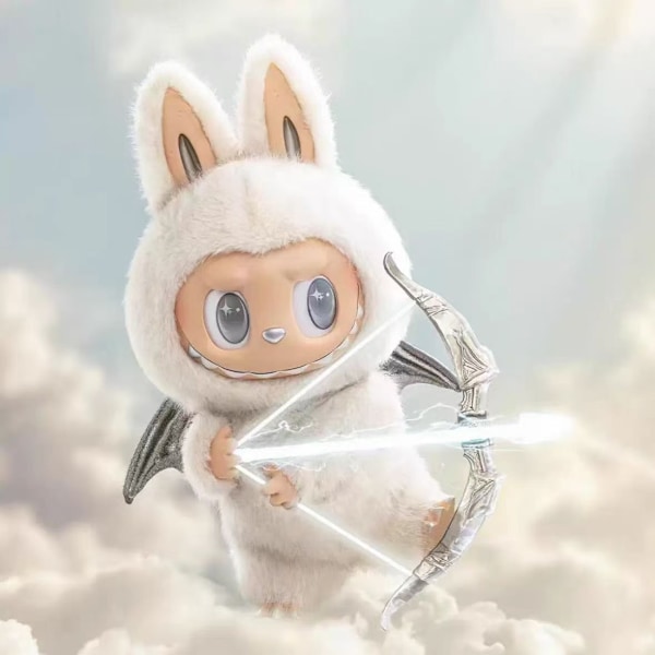 Het hög kvalitet Labubu Angel zimomo themonsters tecknad söt anime actionfigurer skrivbordsdekorationer Julklappar cola