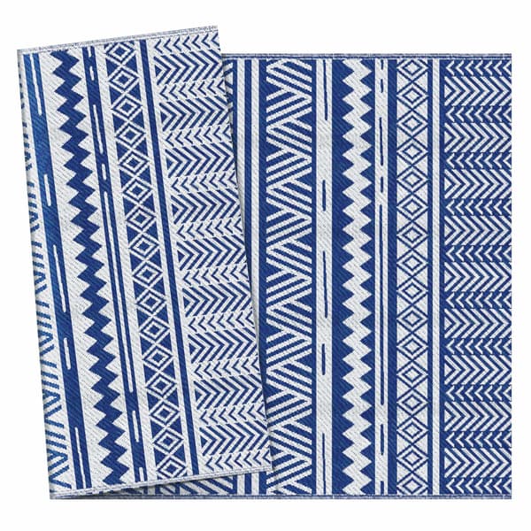 Udendørstæppe 182x274 cm, foldbart og vendbart, i blå og hvid polypropylen
