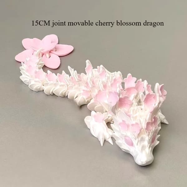 Sakura White Dragon 3D-printet legetøjsmodel - Jointed Mobile Animal Ornament Gift til samlere 1pcs 15cm