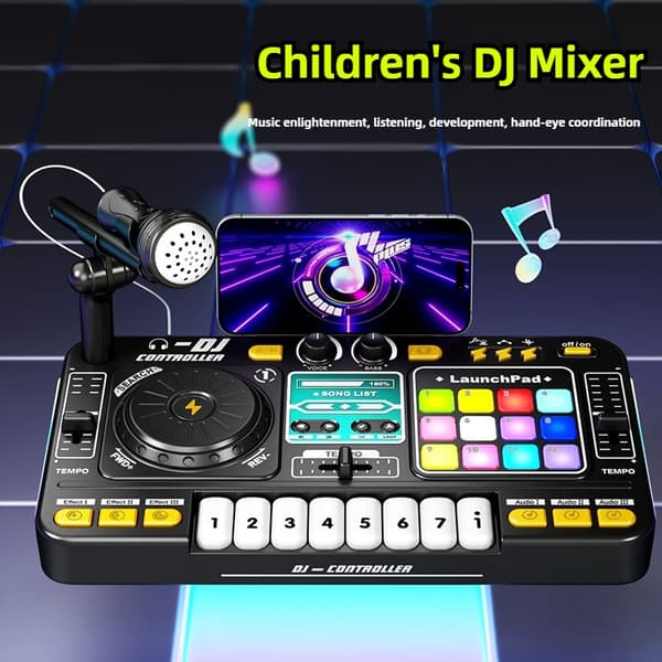 Kids DJ Mixer Toy - Multifunktionelt lydkort & Whac A Mole Game - Perfekt fødselsdagsgave! black