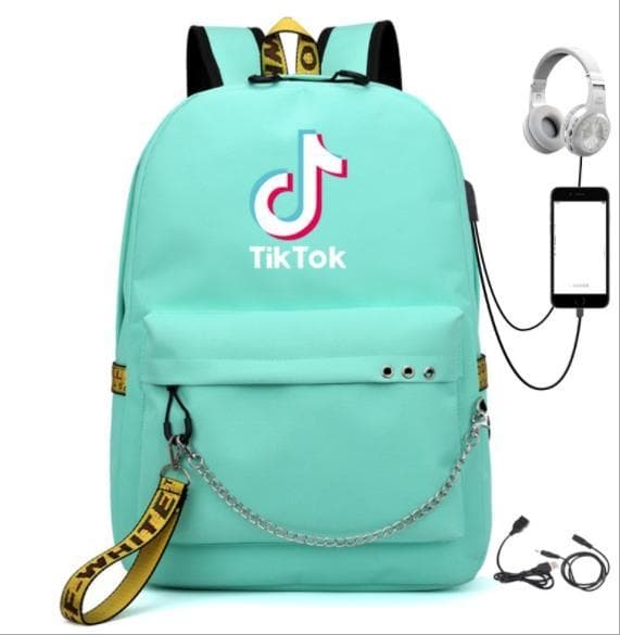 3 Colors TIK-TOK Backpack Waterproof School Bag USB Headphone Jack Black