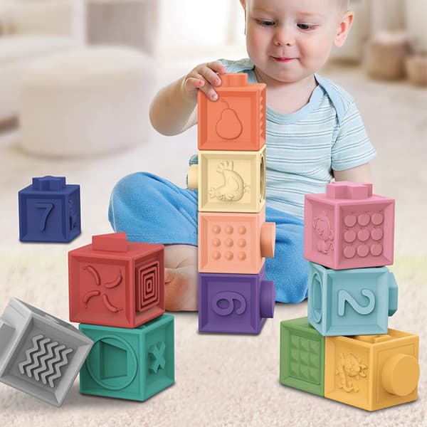 Bløde byggeklodser til småbørn - 12/6/3 stk. Montessori Stacker Cube Badelegetøj til tidlig uddannelse 6pcs