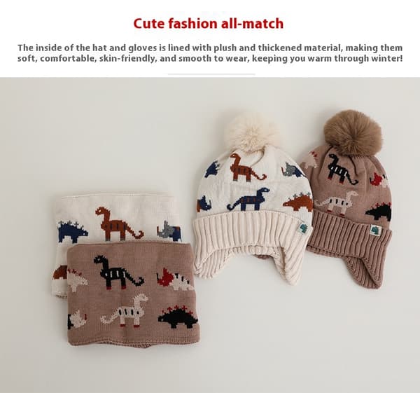 Varm strikket hat, tørklæde og handsker sæt til børn - drenge og piger vintertilbehør Beige CPST Age Range 2-4 years