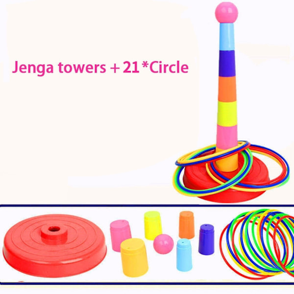 Børn Kast Circle Game Ferrule Stablet Legetøj Sjovt Indendørs Udendørs Forælder-Barn Interaktive Circle Layers Tidlig uddannelse gave 1xTower 21xRings