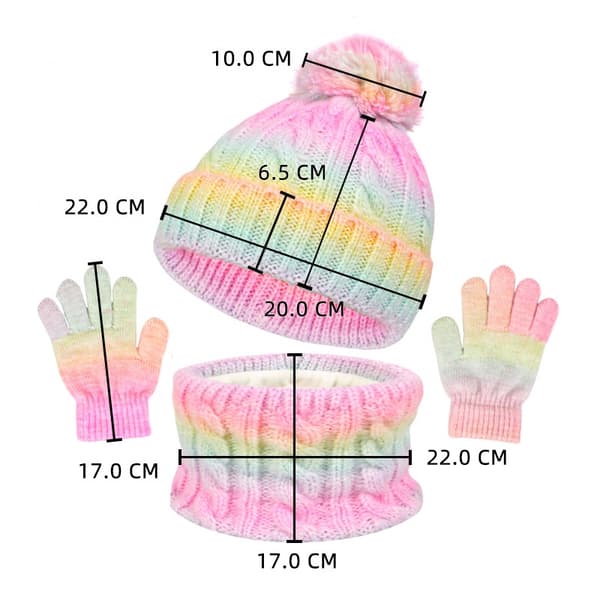 Barn Vintermössa Scarf Handskar Set - Varm fleecestickad mössa för pojkar och flickor i åldrarna 3-8 år Pink