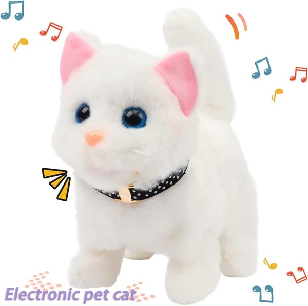 Interactive Walking Kitty plyschleksak - jamar, viftande svans, nickande huvud - perfekt present till barn Bell cat White