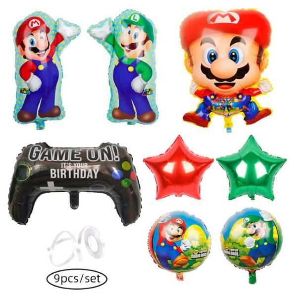 9-pak Super Mario aluminiumsballon FOLIEBALLON Børnefest