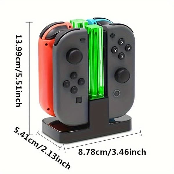 Ladestation til 4 Joy-Con-controllere - Kompatibel Nintendo Switch med LED-indikatorer"