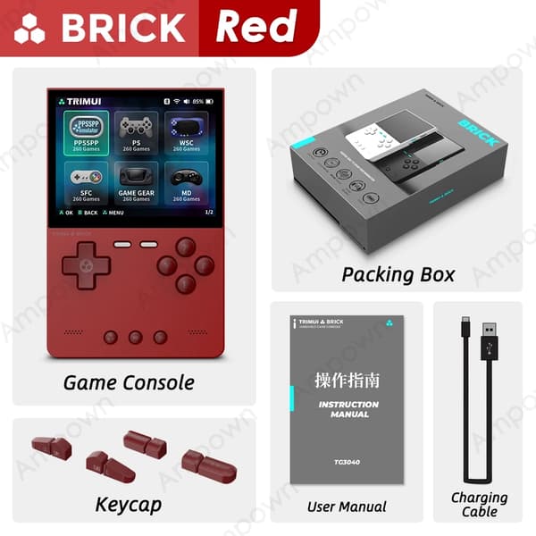 TRIMUI BRICK Handheld Game Console 3,2'' IPS-skärm A133P Linux System Trimui UI Metall Bakpanel Red 256G(17K Games)