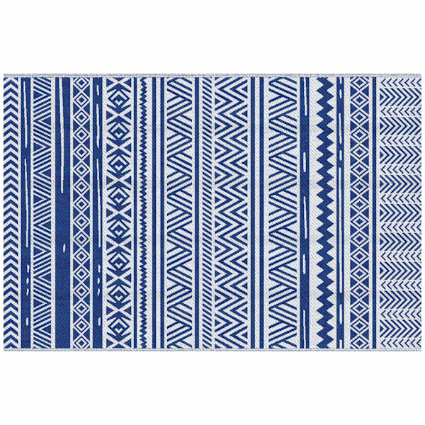Udendørstæppe 182x274 cm, foldbart og vendbart, i blå og hvid polypropylen