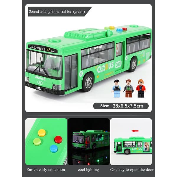 Högkvalitativ simulerad stor bussmodell med belysning och musik Fallsäker tröghets- och dragbilsmodell för barn, leksakspresent Red