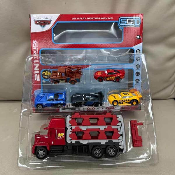 1:16 Pixar legetøjsbil 5 stk./sæt støbt anime lynet Mcqueen Mack foldbar fladvognsmodel med lyd og lys interaktive gaver fire engine