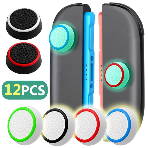 4/8/12 st. joystick silikon lysande tummspaksgrepplock för Nintendo Switch 2/PS4/XBOX PS5-kontroll för Switch-tillbehör Black A Bundle 12PCS