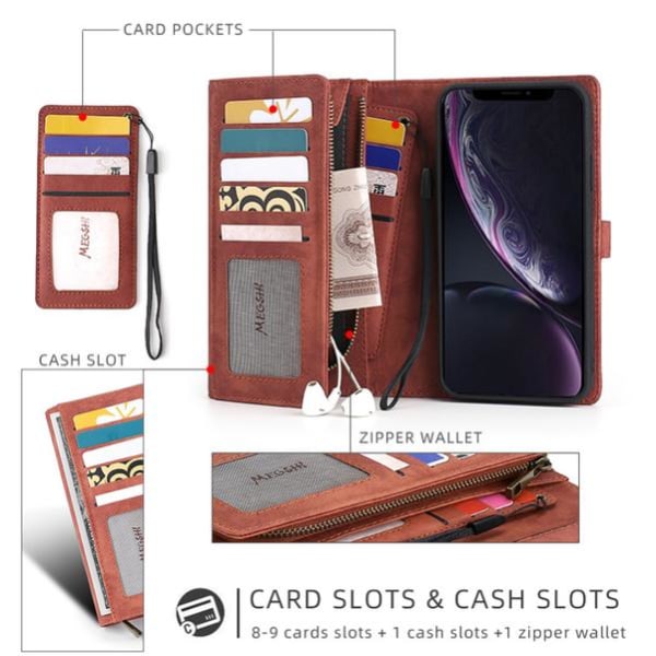 iPhone 11  - Plånboksfodral / Magnet Skal 2 Färg Brown Till iPhone 11 Coffee-Röd