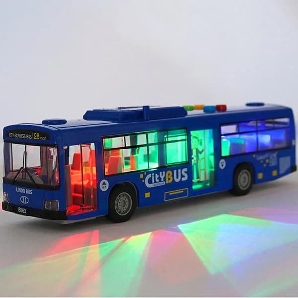 Högkvalitativ simulerad stor bussmodell med belysning och musik Fallsäker tröghets- och dragbilsmodell för barn, leksakspresent Red