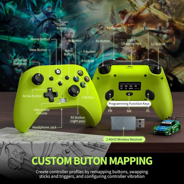 Trådløs controller med gamingvibration, Hall-effekt, 6-akset gyrosensor, turbofunktion og gamepads til Xbox One S/X/Series S/X/Switch blue