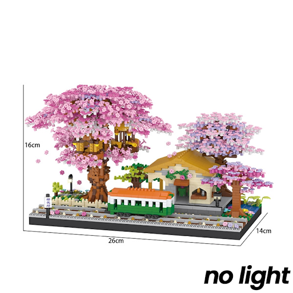 Cherry Blossom Mini Sakura Tree Building Blocks Set - DIY Light Treehouse Model Present för henne train no light